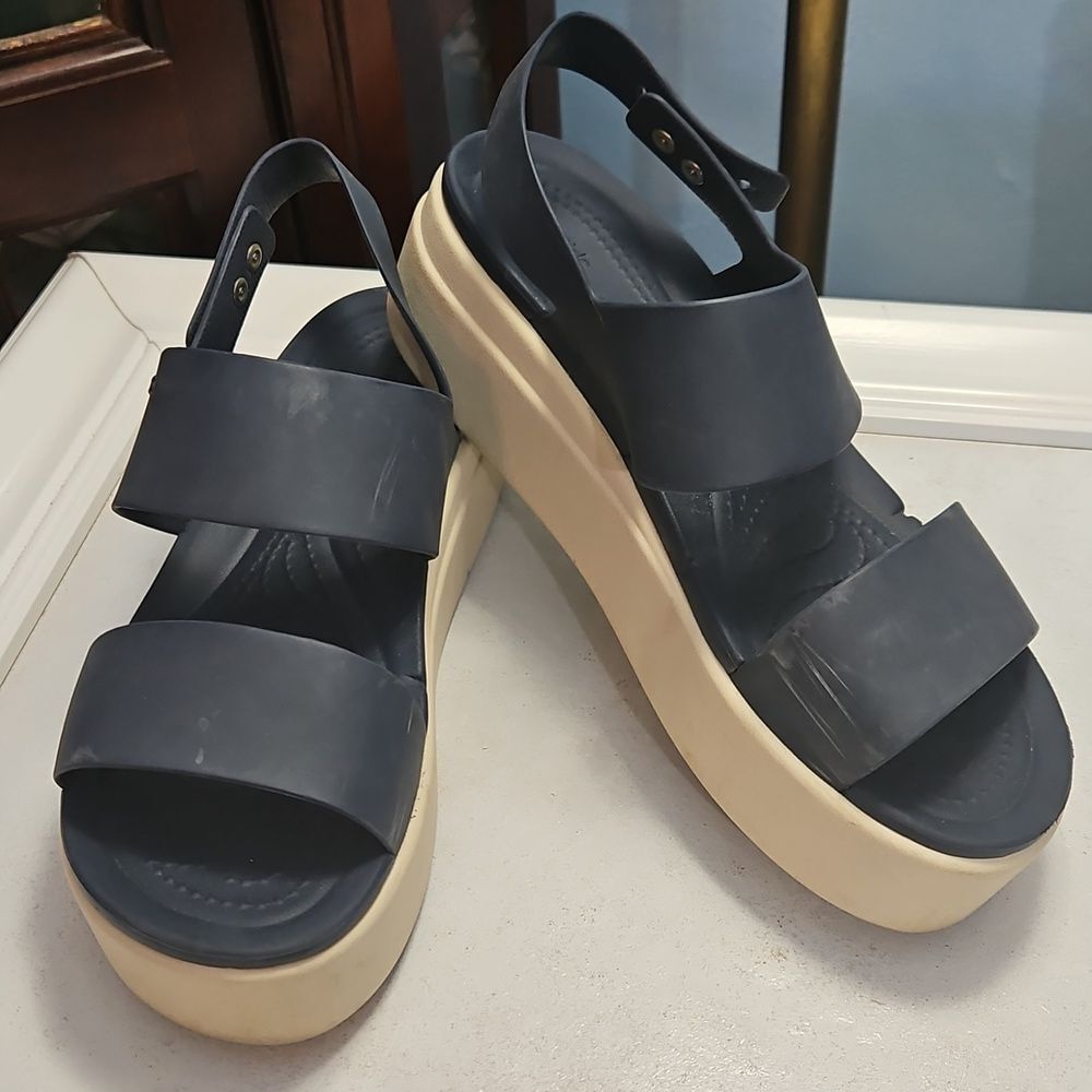 Crocs Navy Blue Brooklyn Low Wedge Women's Sandals Size 7